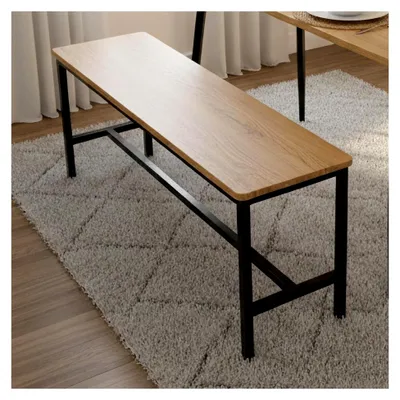 Produktbild von Sitzbank Agata | 97 x 32 cm | Holz-Optik Eiche | Schwarzes Metallgestell | Esszimmer- und Küchenbank | Robuste Holzbank für Esszimmer und Flur
