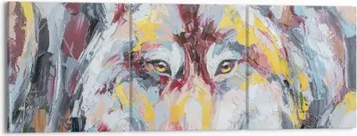 Produktbild von Bild auf Leinwand - Leinwandbild - 3 Teile - Öl Wolf Hund - 150x50cm - Wand Bild - Wanddeko - Wandbilder - Leinwanddruck - Bilder - Wanddekoration - Leinwand bilder - Wandbild - CA150x50-4673