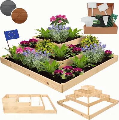 Produktbild von MODO24 Hochbeet Holz, Pflanzkasten, Massivholz, Kiefer, Kräuterbeet, Blumenkasten, Garten, Terrasse, 36x119x119 cm, Natur, ZP08