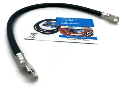 Zdjęcie produktu dla Przewód akumulatorowy 50 mm² (50 cm), miedziany, z pierścieniowymi końcówkami M8, czarny, 12 V, samochodowy