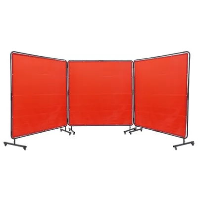 Obrázek produktu pro 3panelová svářečská vinylová zástěna 1,8 x 1,8 m - Nehořlavá - 12 otočných koleček - 6stupňová ochrana proti UV záření - Svářečská deka - červená