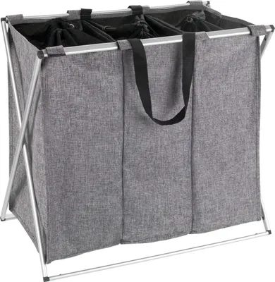 Produktbild von WENKO Wäsche Korb Sammler Box Sack Sortierer TRIO Grau 130 L Laundry Trage Griff
