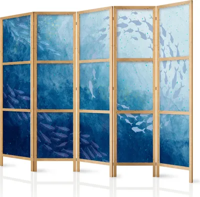 Obrázok produktu pre Japonský paraván Animal 225x172 cm 5-dielny modrý
