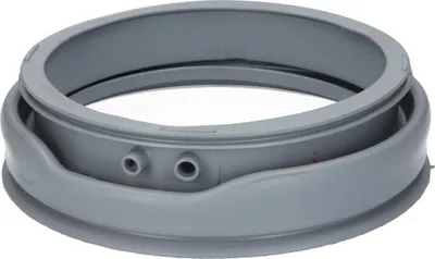 A gray rubber door seal for a front-loading washing machine.