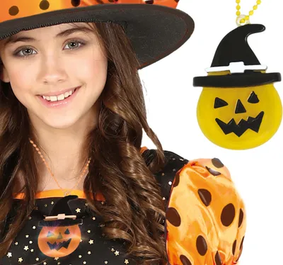 Produktbild von Halloween Kürbis Kette Hexenhut Kostüm Accessoire Gruselparty Schmuck Highlight Glanz, Farbe: Mehrfarbig