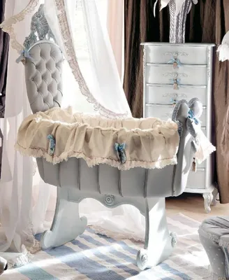 Produktbild von Casa Padrino Luxus Barock Schaukel Babybett Grau / Hellblau - Prunkvolles Massivholz Baby Schaukelbett - Barock Baby Möbel - Erstklassische Qualität -  Italy