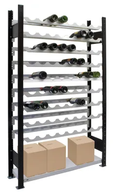 Produktbild von SCHULTE Regalwelt Weinregal für bis zu 96 Flaschen, 230x100x25 cm (HxBxT), schwarz-Silber