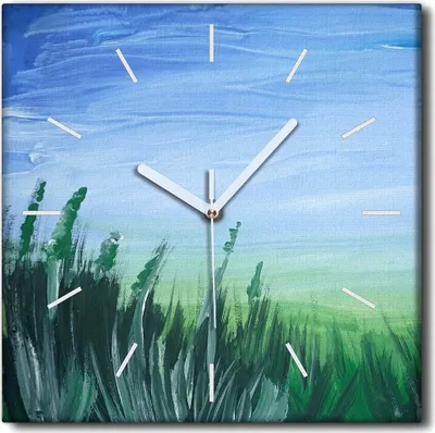 Produktbild von Coloray Uhr auf Leinwand 30x30 cm Wand Uhr Dekoration Wohnzimmer Segeltuch weiße Zeiger -Wiesenhimmelgras