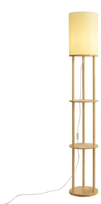 Zdjęcie produktu dla Nowoczesna lampa podłogowa drewniana z beżowym abażurem - Stojon