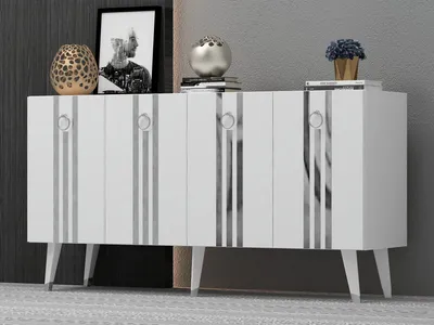 Image de Skye Decor, Isil - Blanc, Argent, Armoires de salon, Blanc, 150 x 80 x 40 cm