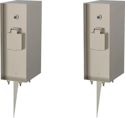 Produktbild von Novatool 1x Steckdosensäule 3-fach Silber gebürstet Edelstahl eckig IP44 mit Erdspieß mit Dämmerungs-Sensor Steckdose Garten Gartensteckdose Outdoor Steckdosensäule Aussen Steckdosenturm (Elektro)