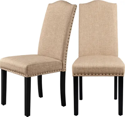 Produktbild von Yaheetech Esszimmerstühle 2er Set Küchenstuhl mit Hoher Rückenlehne Moderne Stühle für Küche und Esszimmer, Beine aus Massivholz, gepolsterte Sitzfläche aus Leinen bis 136 kg Belastbar, Khaki