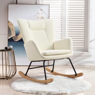 Produktbild von Schaukelstuhl Schaukelsessel Relaxsessel Relaxstuhl Sessel Gepolsterter Schwingsessel Stillsessel Lesesessel Wohnzimmersessel Weiß