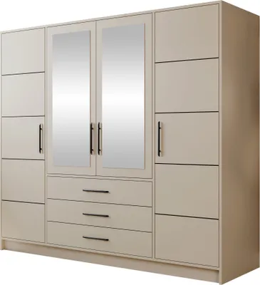 Produktbild von MIRJAN24 Kleiderschrank Bali D4, Drehtürenschrank, Garderobe mit Drehtüren, Spiegel und Schubladen, Schlafzimmer (Farbe: Cashmere)