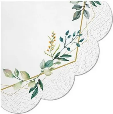 Produktbild von 12 Servietten rund Leaves Frame - Goldener Rahmen mit Blätter Ø32cm