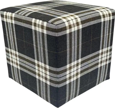 Produktbild von LOBOX Hocker 40x40 cm quadratisch – eleganter Sitzhocker aus zweifarbigem Flechtstoff im Karomuster – Graphit