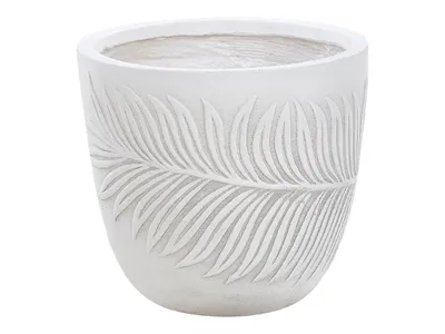 Zdjęcie produktu dla BELIANI Donica ogrodowa glina włókno szklane biała 28 x 28 x 16 cm doniczka z otworami okrągła motyw liścia