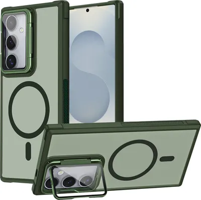 Produktbild von Schutzhülle für Samsung Galaxy S25 Plus Hülle, Metallring für Wireless Laden klappbarer Kamera Schutz Glas Ständer