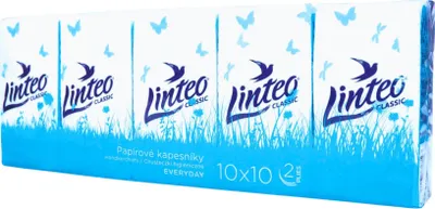 Obrázok produktu pre Kapesníčky papírové Linteo, 2vrstvé, 100 % celulóza, bílé, 10x10 ks