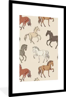 Produktbild von MuchoWow® MuchoWow® Gerahmtes Poster Pferde - Weiß - Grau - Mädchen - Kinder - Mädchen 60x90 cm - Poster mit zchwarzem Bilderrahmen - Dekoration - Wandposter Wohnzimmer - Hochwertig