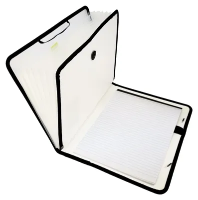 Produktbild von Notizbuch-Set, erweiterbarer Ordner, Organizer, tragbar, Ringbuch, Dokumentenmappe, rundes Gummiband mit Druckknopfverschluss, 7 Fächer, A4 weiß