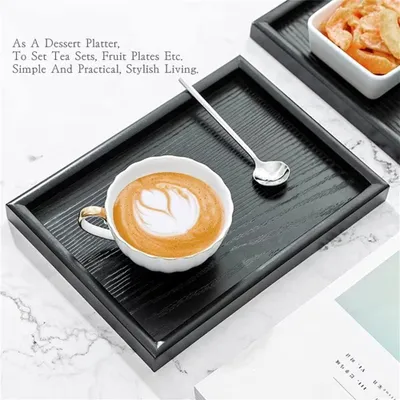 Immagine prodotto di Vassoio in legno massello nero - Multifunzionale, ideale per tè, caffè e snack
