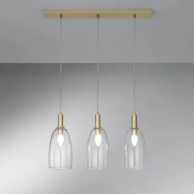 Produktbild von Goldene Pendelleuchte mit drei Lichtern und Glasschirm Brandy 3LS