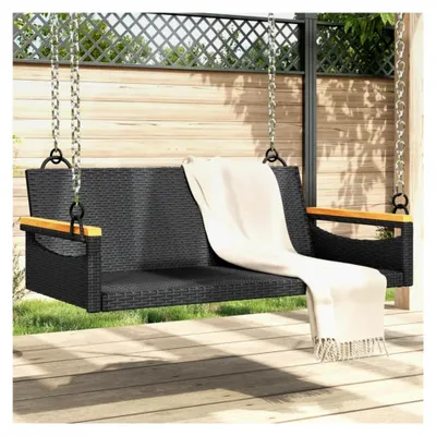 Produktbild von Hängebank Schwarz 109x62x40 cm aus Poly Rattan für Terrasse, Garten, Balkon, Pool