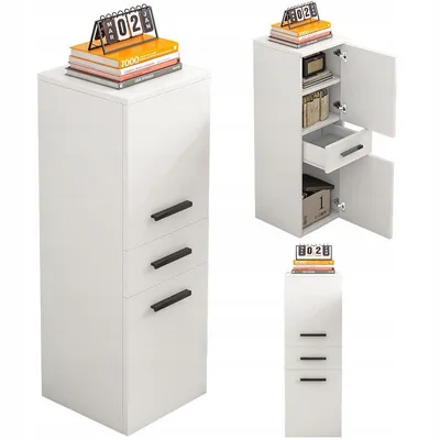 Immagine prodotto di Mobile da ufficio con cassetto, 2 ripiani, bianco, per libri e raccoglitori, stile loft, 85 cm