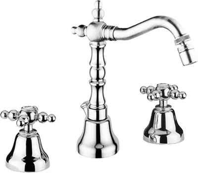 Produktbild von Jugendstil Retro Waschtisch Bidget Dreilochbatterie Silber - Luxus Badezimmer Waschtischarmatur