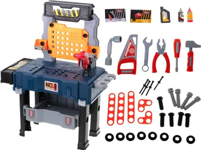 Produktbild von Kinder Werkbank Set | 65-tlg. Werkzeugkoffer Tisch | Tragbare Werkzeugbank Koffer für Jungs und Mädchen ab 3 Jahren| Kinderwerkstatt mit Werkzeug Zubehör