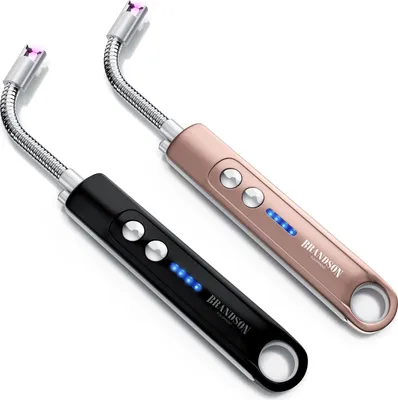 Produktbild von Brandson 2x Feuerzeug elektrisch, Lichtbogen Stabfeuerzeug, USB aufladbar, Kerzenanzünder für Küche, Kerzen, Gasherde, Grill, Kamin, 2er Set