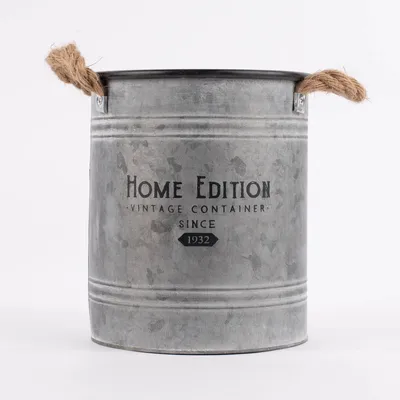 Produktbild von Pflanztopf Home Edition verzinkt silberfarbig mit Jutegriffen versch. Größen, Auswahl:Groß
