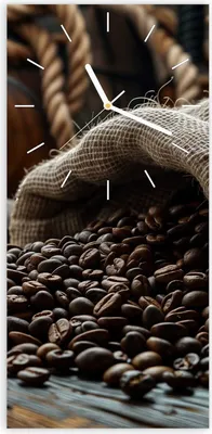 Produktbild von Wanduhr aus Glas mit Motiv Kaffeebohnen Sack- 30 x 60 cm - inkl. Aufhängesystem