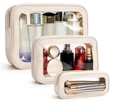 Image de Ensemble de sacs de toilette, 3 pièces, transparents, étanches, pour les voyages