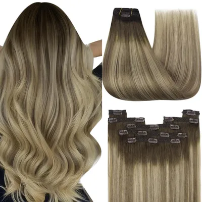 Obrázek produktu pro Clip-in prodlužovací vlasy, přírodní vlasy, balayage, hnědé a blond, 35 cm, 120 g