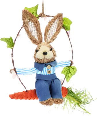 Produktbild von COM-FOUR® Deko-Anhänger Ostern - Weidenring mit Osterhase und Karotte zum Aufhängen - Weidenkranz als Oster-Deko für Fenster
