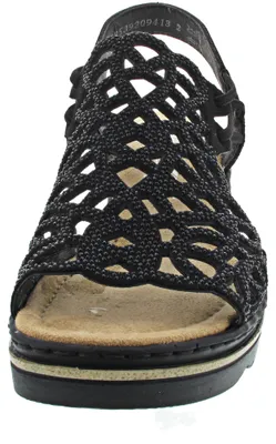 Produktbild von Rieker Damen Sandalette Hochfront mit Strass und Cut-Outs 67465, Größe:38 EU, Farbe:Schwarz