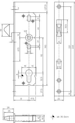 Produktbild von Schiebetürschloss mit Hakenfalle PZW Dornmaß 30mm VK 8mm Schiebetür Schloss, Stahl verzinkt