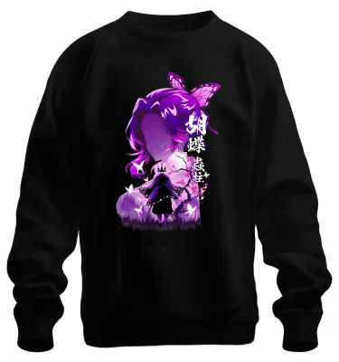 Produktbild von Kimetsu no Yaiba Shinobu Kocho Demon Slayer Schmetterling Sweatshirt Pullover, Schwarz, S