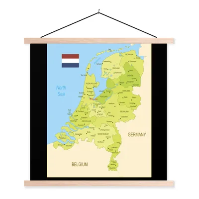 Obrázek produktu pro MuchoWow® Textilní plakát - Ilustrace podrobné mapy Nizozemska - 90x120cm - S hnědými lamelami