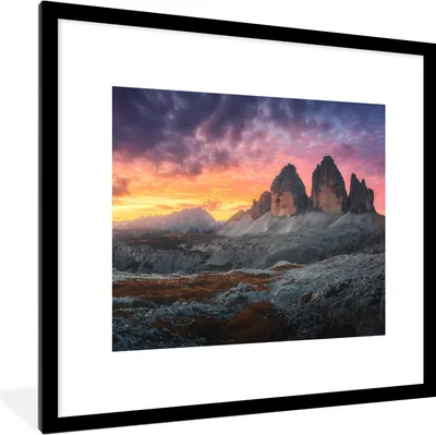 Produktbild von MuchoWow® Gerahmtes Poster Felsen - Berg - Sonnenuntergang - Landschaft 40x40 cm - Poster mit Schwarzem Bilderrahmen Wandposter Rahmen Foto Bilder - Poster - Plakat im Rahmen