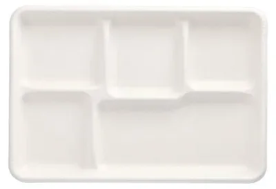 Produktbild von 5x PAPSTAR 25 Menü-Trays, Zuckerrohr "pure" 5-geteilt 2,4 cm x 21,6 cm x 31,7 cm weiss | Unbekannte Einheit (25 Stück)