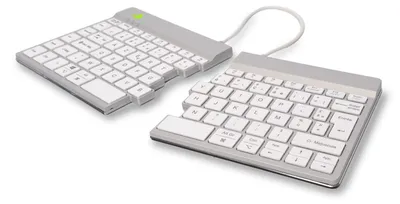Produktbild von R-Go Tools Ergonomische Tastatur R-Go Split Break mit Pausensoftware, ergonomische geteilte Tastatur, AZERTY (FR), kabellos, weiß, Mini, Kabellos, Bluetooth, Scherenschalter, AZERTY, Weiß