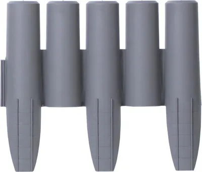 A set of five grey plastic garden edging pieces, shown from the front.