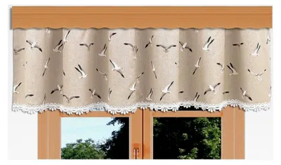 Produktbild von Querbehang Ilma Möwe mit Vogtländischer Spitze – Landhaus-Gardine in Natur | blickdichter Baumwollstoff | Volant mit Reihband Höhe x Breite 30 x 150 cm
