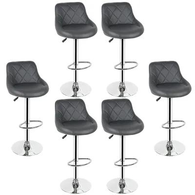 Image de Tabouret de bar, set de 6 chaises de bar pivotantes Tabouret de cuisine en similicuir Réglable en hauteur gris