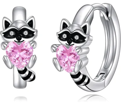 Produktbild von Creolen Ohrringe 925 Sterling Silber mit Rosa Zirkonia für Damen Mädchen Kinder Tier Motiv