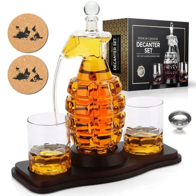 Whiskykaraffel-Set, granatenförmig, 850 ml + 2 Gläser 300 ml