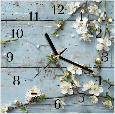 Produktbild von Wanduhr aus Glas mit Motiv Frühlingszweige- 30 x 30 cm - inkl. Aufhängesystem
